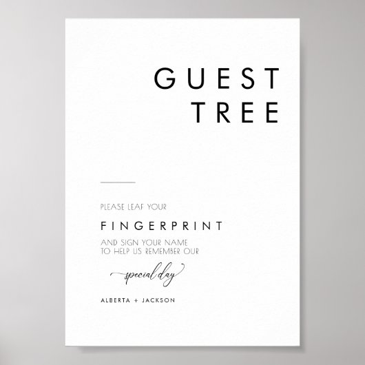 Minimalistisch Fingerprint Wedding Guest Tree Sign Poster (Vorne)