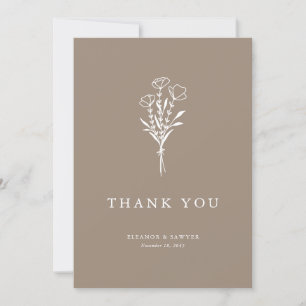 Minimalistisch Floral Bouquet Taupe Wedding Dankeskarte