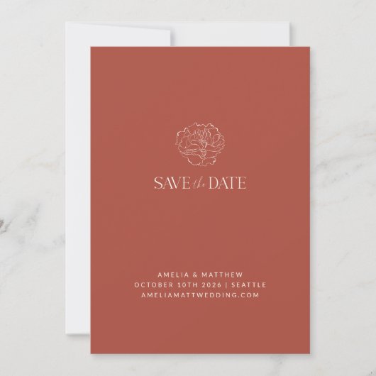Minimalistisch Floral Terracotta Zeichnend Boho We Save The Date (Vorderseite)