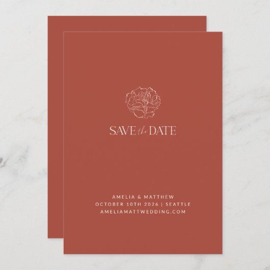 Minimalistisch Floral Terracotta Zeichnend Boho We Save The Date (Vorne/Hinten)