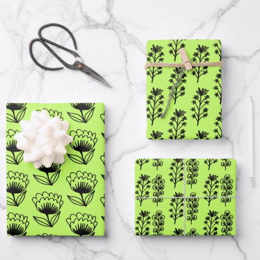 Minimalistisch floral Whimsical Bold Neon Green Ni Geschenkpapier Set (Vorderseite)