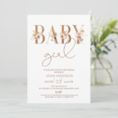 Minimalistisch Floral Word Baby Girl Babydusche Einladung (Stehend Vorderseite)