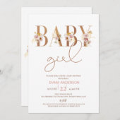 Minimalistisch Floral Word Baby Girl Babydusche Einladung (Vorne/Hinten)