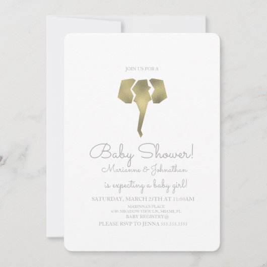 Minimalistisch Foil Boho Elephant Babydusche Einladung (Vorderseite)
