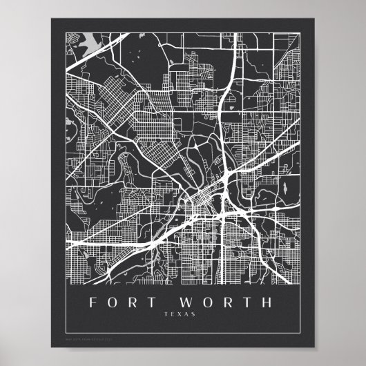 Minimalistisch Fort Worth Texas Map Art Poster (Vorne)