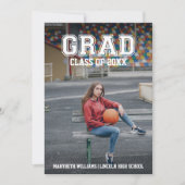 Minimalistisch Foto Abschluss Varsity Party Card Einladung (Vorderseite)