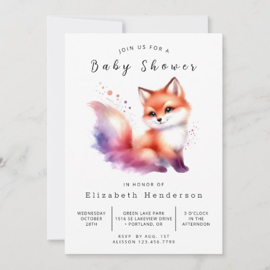 Minimalistisch Fox Design Fox Babydusche Einladung (Vorderseite)
