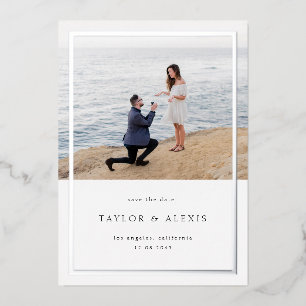 Minimalistisch Frame Foto Save the Date Silber Folieneinladung