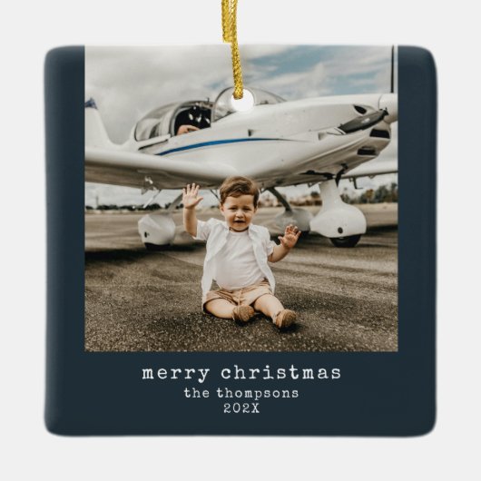 Minimalistisch Frohe Weihnachten Foto Keramikornament (Vorderseite)