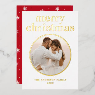Minimalistisch Frohe Weihnachten Foto Rot und Gold Folien Feiertagskarte