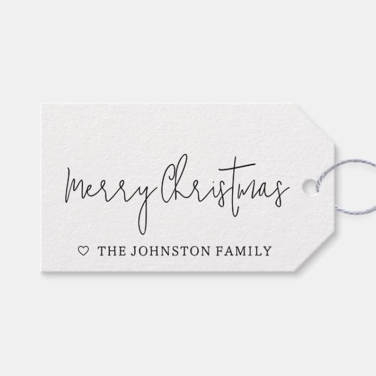 Minimalistisch Frohe Weihnachten Herz Schwarz-weiß Geschenkanhänger (Vorderseite (Horizontal))