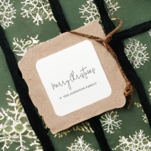 Minimalistisch Frohe Weihnachten Herz Schwarz-weiß Quadratischer Aufkleber