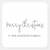 Minimalistisch Frohe Weihnachten Herz Schwarz-weiß Quadratischer Aufkleber (Vorderseite)