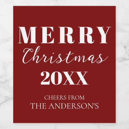 Minimalistisch frohe Weihnachten kühl rot & weiß Weinetikett (Einzelnes Label)