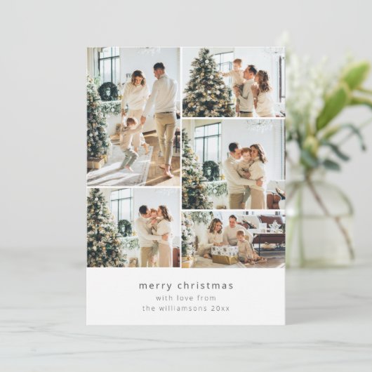 Minimalistisch Frohe Weihnachten Multi 6 FotoColla Einladung (Stehend Vorderseite)