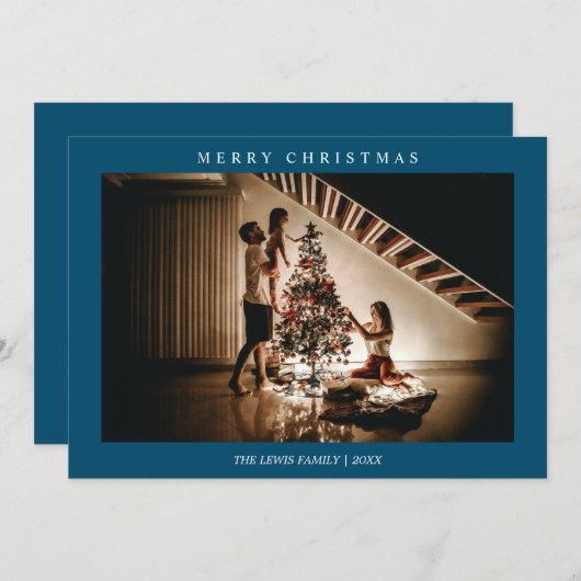 Minimalistisch Frohe Weihnachten Navy Blue Foto (Vorne/Hinten)