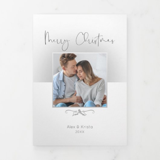 Minimalistisch frohe Weihnachtsschrift/Foto-Silver Dreifach Gefaltete Karte (Cover)