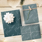 Minimalistisch Frohe Weihnachtsschrift Green Geschenkpapier Set