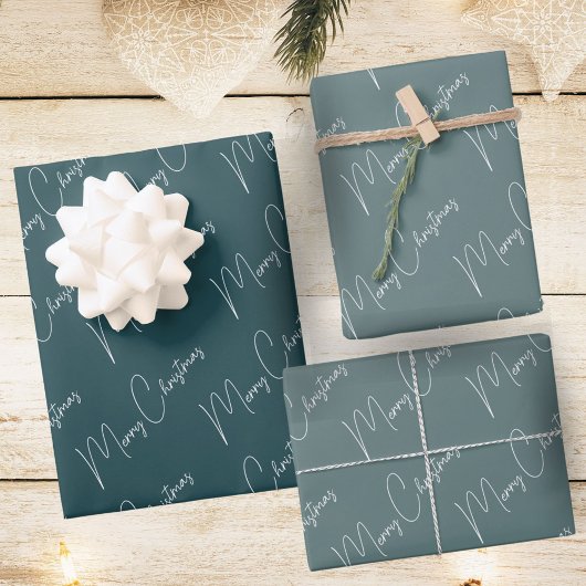 Minimalistisch Frohe Weihnachtsschrift Green Geschenkpapier Set