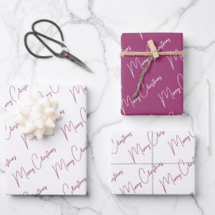 Minimalistisch Frohe Weihnachtsschrift Lila Geschenkpapier Set
