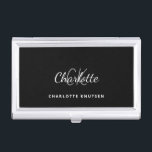 Minimalistisch für Schwarz-weiße Monogramm-Bezeich Visitenkarten Dose<br><div class="desc">Ein klassisch schicker schwarzer Hintergrund. Personalisieren und fügen Sie Ihren Vornamen,  Monogramm-Initialen und vollständigen Namen. Modern,  trendig und einfach.</div>