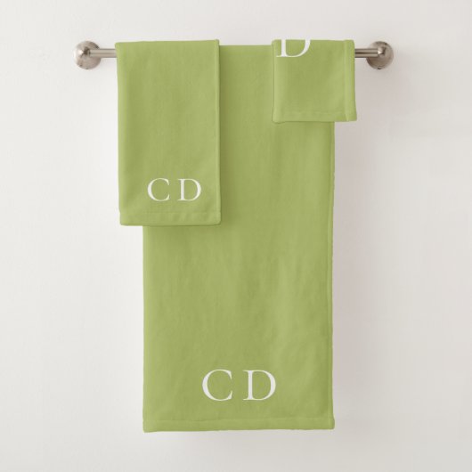 Minimalistisch gelb-grüne Monogramm-Initialen Badhandtuch Set (Insitu)