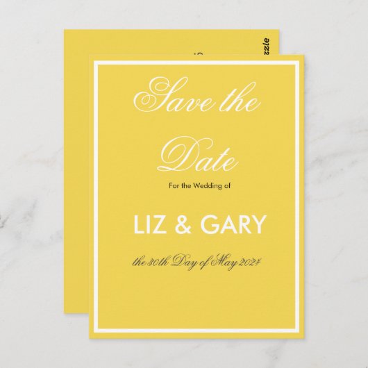 Minimalistisch Gelb-Save the Date Postkarte (Vorne/Hinten)