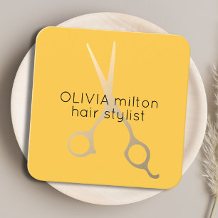 Minimalistisch Gelbe Imitate Goldschere Haarbylist Quadratische Visitenkarte