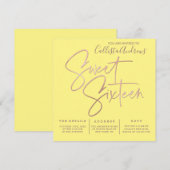 Minimalistisch Gelbe Rose Gold Typografie Sweet 16 Einladung (Vorne/Hinten)