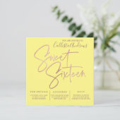 Minimalistisch Gelbe Rose Gold Typografie Sweet 16 Einladung (Stehend Vorderseite)