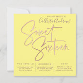 Minimalistisch Gelbe Rose Gold Typografie Sweet 16 Einladung (Vorderseite)