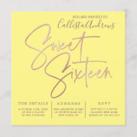 Minimalistisch Gelbe Rose Gold Typografie Sweet 16