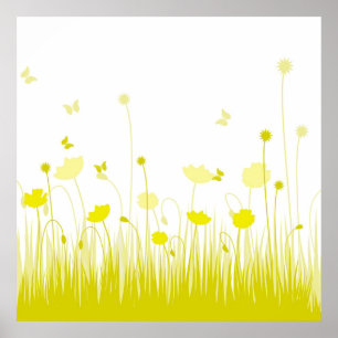 Minimalistisch Gelbe und weiße Pfoten Wiesenblume Poster