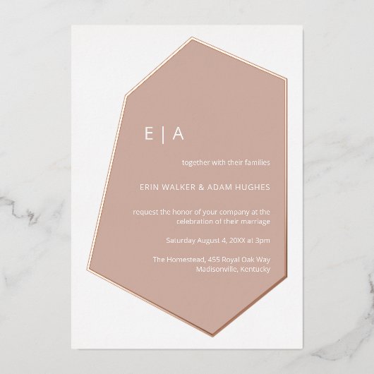 Minimalistisch Geo Gem Dusty Pink Wedding Rose Gol Folieneinladung (Vorderseite)