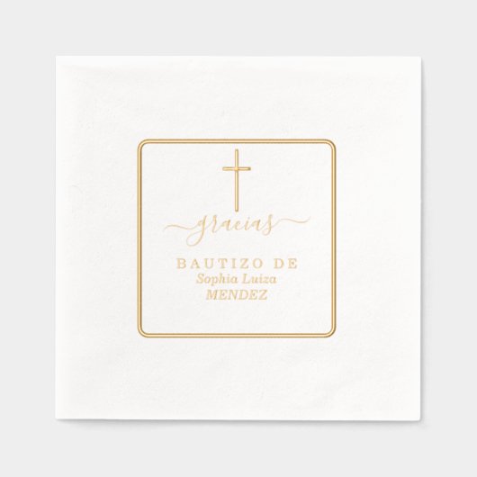 Minimalistisch Geometrische Gold-Real-Foil-Taufe Servietten Mit Folie (Vorderseite)