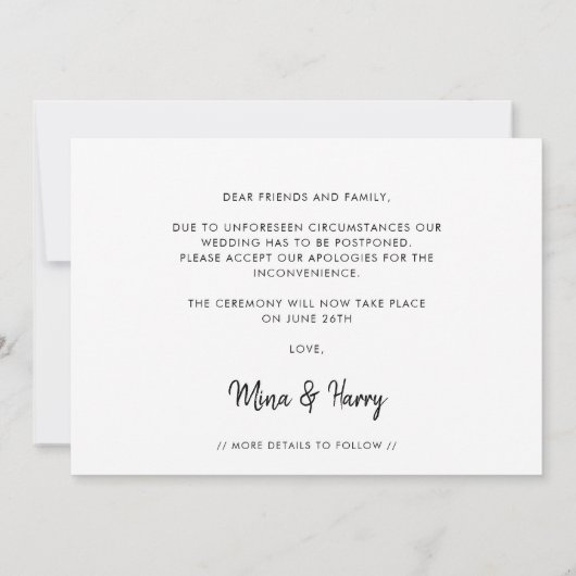 Minimalistisch Gerettet das neue Datum Hochzeit Up Ankündigung (Rückseite)