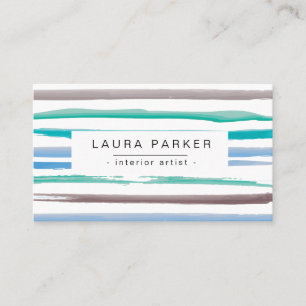 Minimalistisch gestreiftes Wasserfarbmuster Aquama Visitenkarte