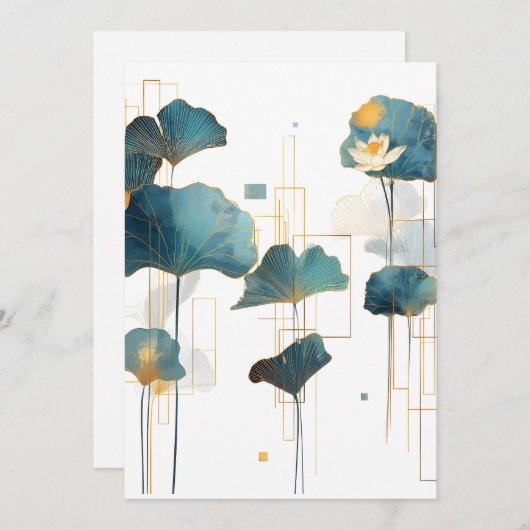 Minimalistisch Ginkgo Lotus Zen Line Ankündigung (Vorne/Hinten)