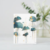 Minimalistisch Ginkgo Lotus Zen Line Ankündigungspostkarte (Stehend Vorderseite)