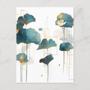 Minimalistisch Ginkgo Lotus Zen Line Feiertagspostkarte
