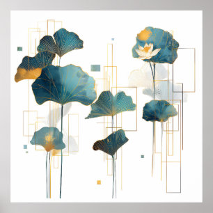 Minimalistisch Ginkgo Lotus Zen Line Poster