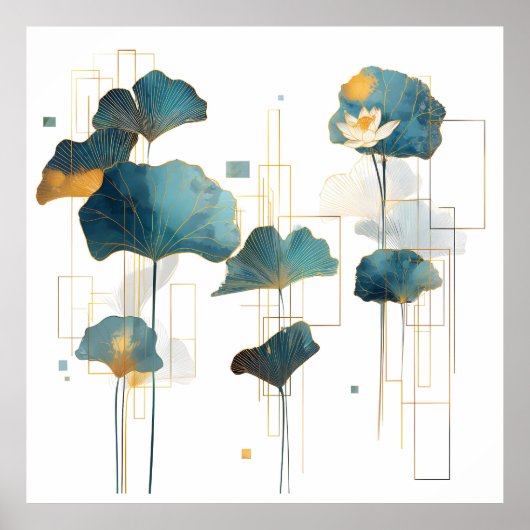 Minimalistisch Ginkgo Lotus Zen Line Poster (Vorne)