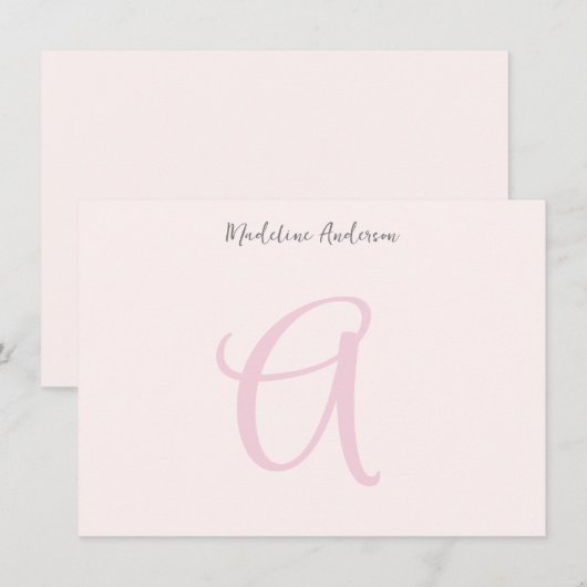 Minimalistisch Girl-Rosa Monogramm Mitteilungskarte (Vorne/Hinten)