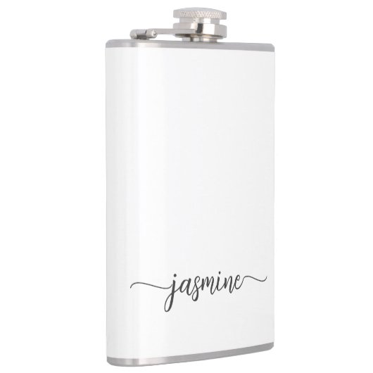 Minimalistisch Girl White Monogram Name Script Flachmann (Rechts)