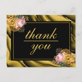 Minimalistisch Gold Black Floral Wedding Vielen Da Postkarte