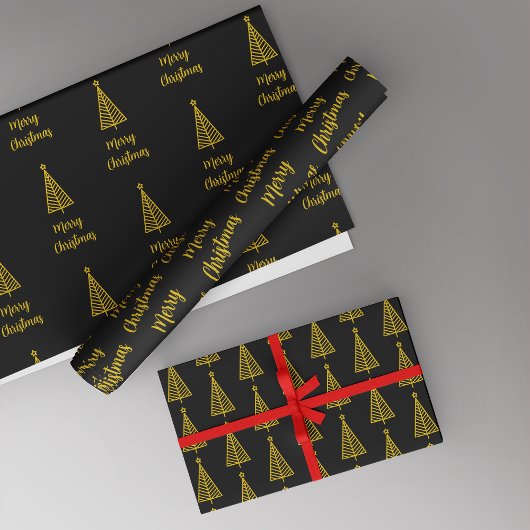 Minimalistisch Gold Black Frohe Weihnachten Geschenkpapier Set