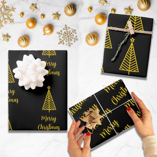 Minimalistisch Gold Black Frohe Weihnachten Geschenkpapier Set