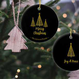 Minimalistisch Gold Black Frohe Weihnachten Keramik Ornament