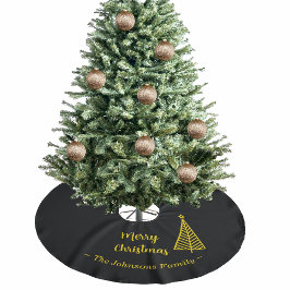 Minimalistisch Gold Black Frohe Weihnachten Polyester Weihnachtsbaumdecke