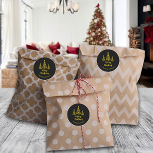 Minimalistisch Gold Black Frohe Weihnachten Runder Aufkleber